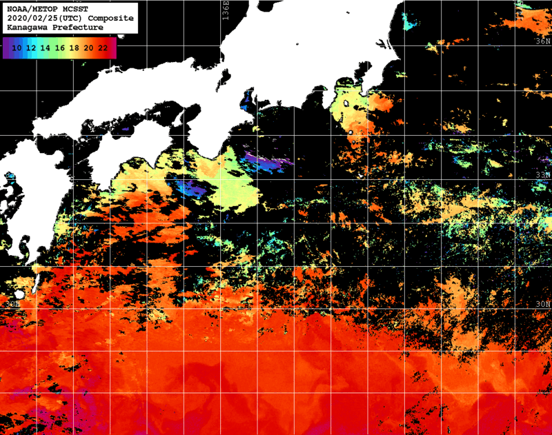 NOAA、MetOp 人工衛星画像 検索結果, 水温分布を図示
