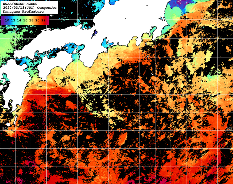NOAA、MetOp 人工衛星画像 検索結果, 水温分布を図示