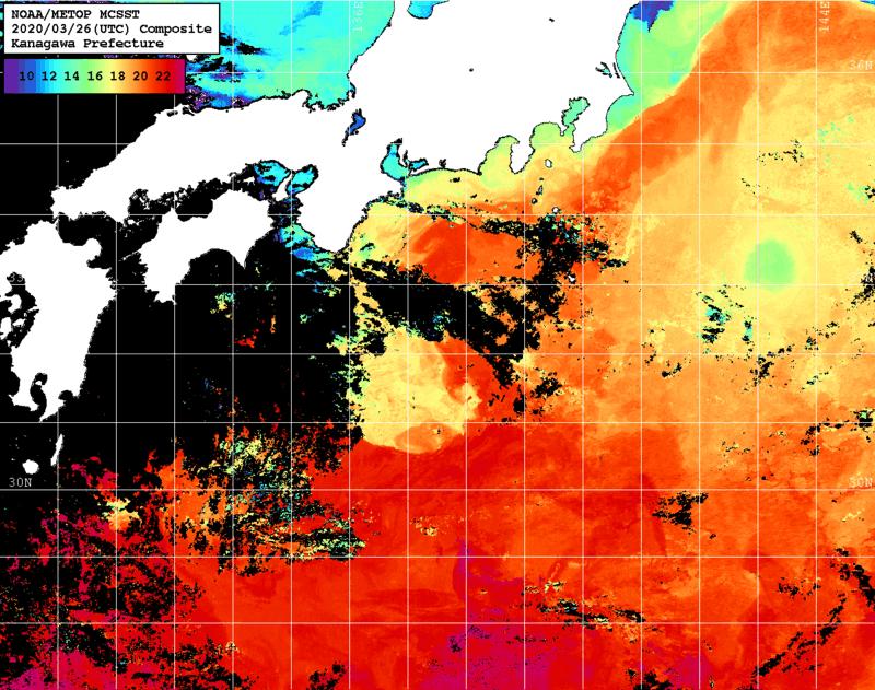 NOAA、MetOp 人工衛星画像 検索結果, 水温分布を図示