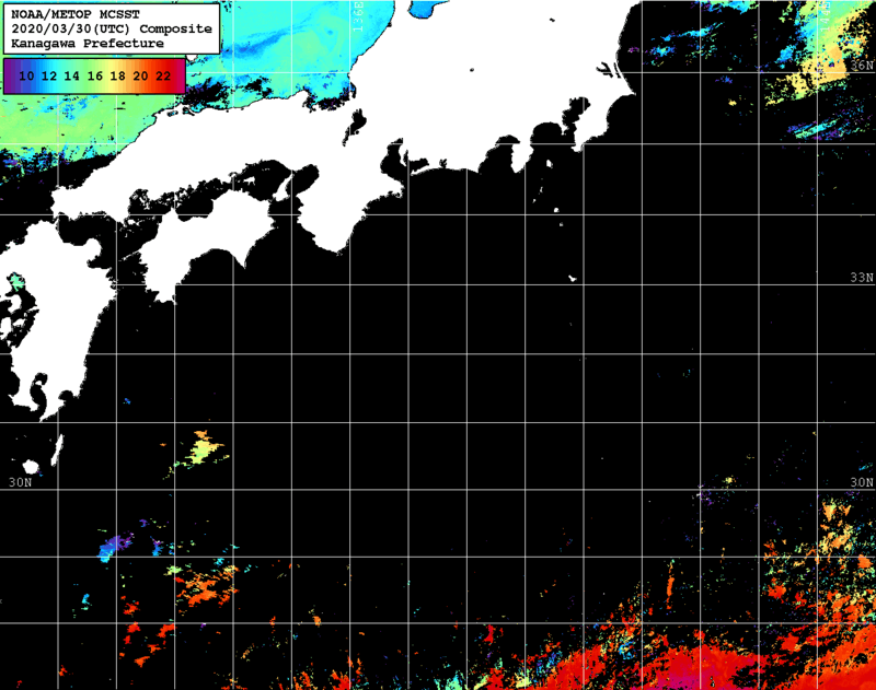 NOAA、MetOp 人工衛星画像 検索結果, 水温分布を図示