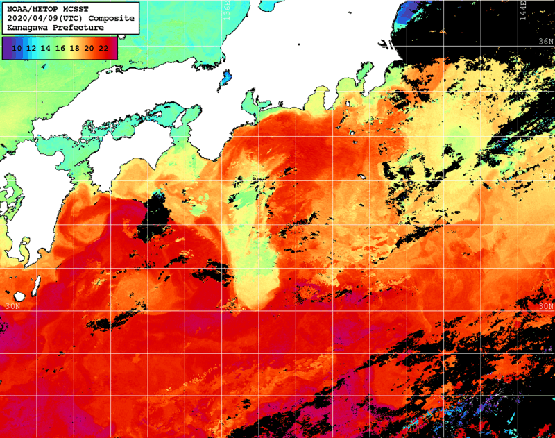 NOAA、MetOp 人工衛星画像 検索結果, 水温分布を図示