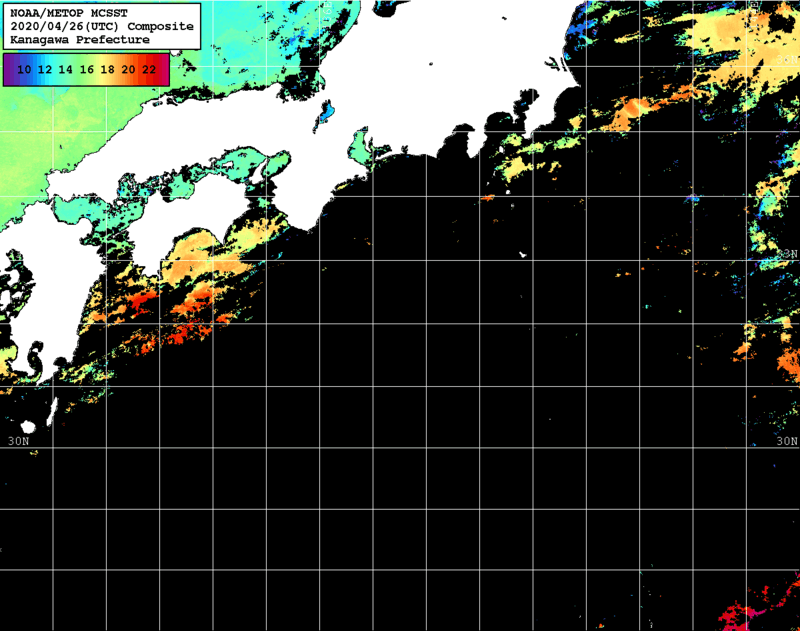 NOAA、MetOp 人工衛星画像 検索結果, 水温分布を図示