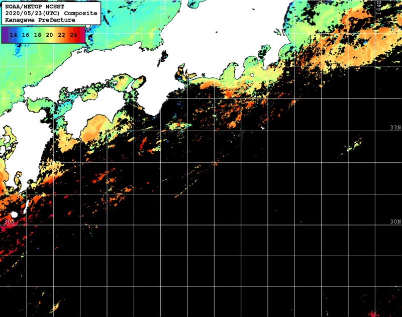 NOAA、MetOp 人工衛星画像 検索結果, 水温分布を図示