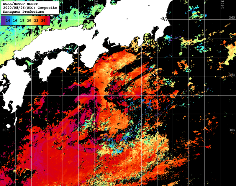 NOAA、MetOp 人工衛星画像 検索結果, 水温分布を図示