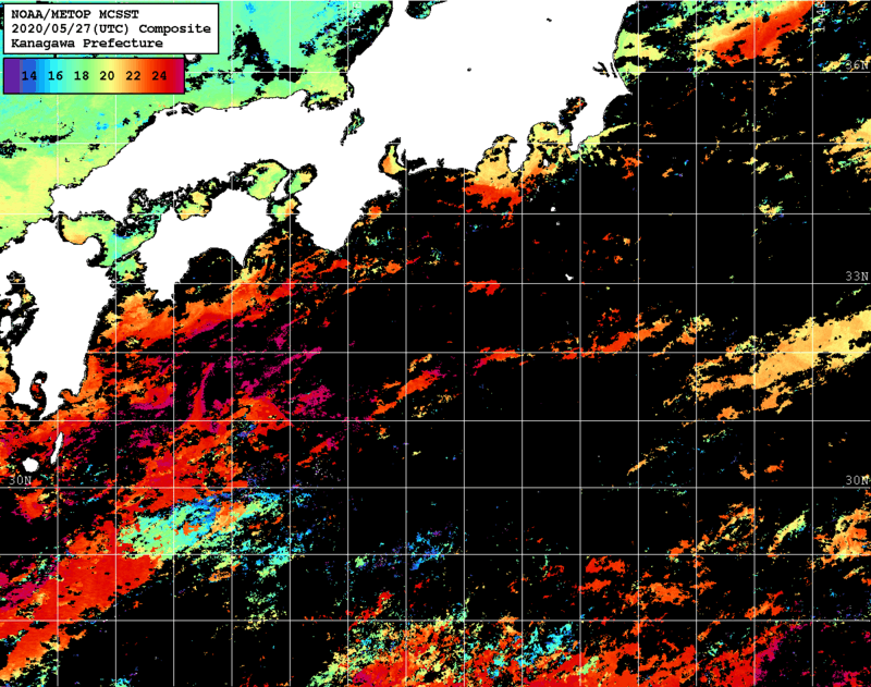 NOAA、MetOp 人工衛星画像 検索結果, 水温分布を図示