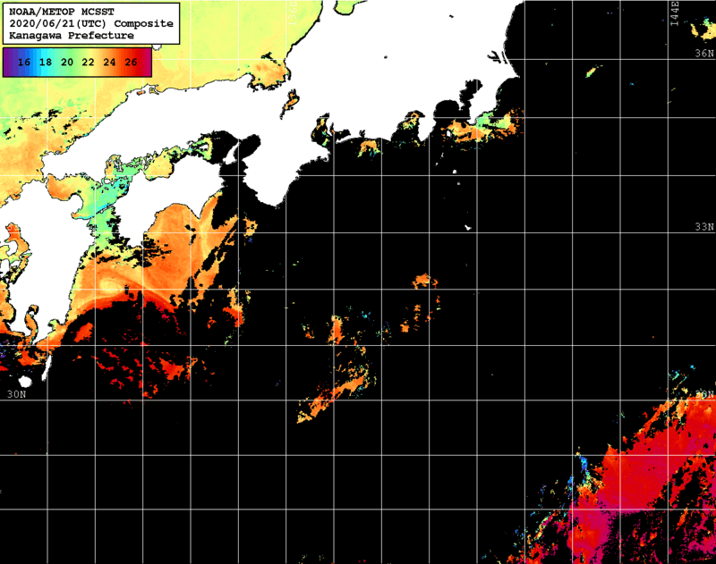 NOAA、MetOp 人工衛星画像 検索結果, 水温分布を図示
