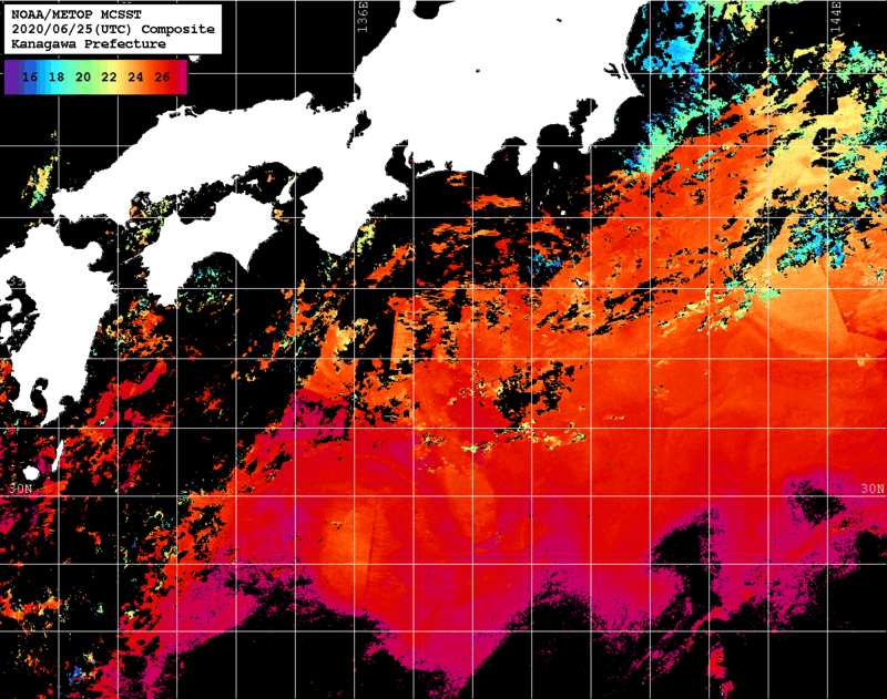 NOAA、MetOp 人工衛星画像 検索結果, 水温分布を図示