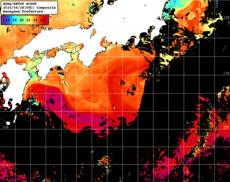 NOAA、MetOp 人工衛星画像 検索結果, 水温分布を図示