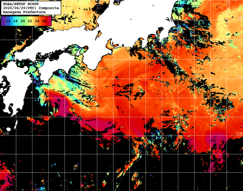 NOAA、MetOp 人工衛星画像 検索結果, 水温分布を図示