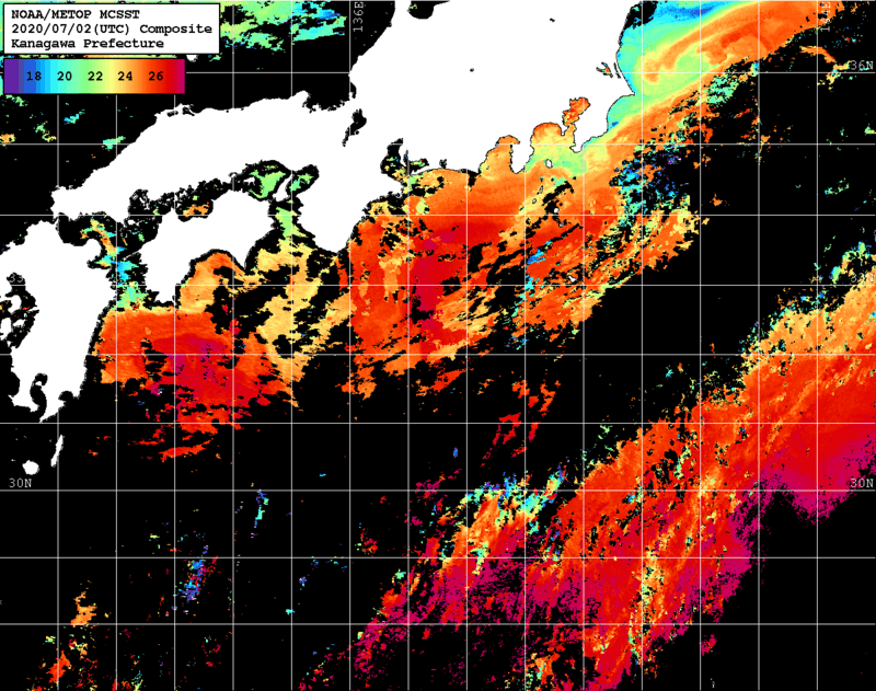 NOAA、MetOp 人工衛星画像 検索結果, 水温分布を図示