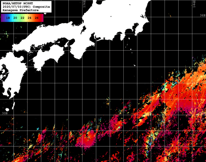 NOAA、MetOp 人工衛星画像 検索結果, 水温分布を図示