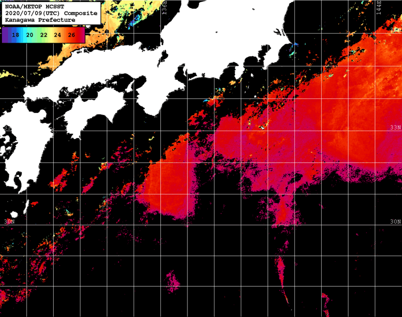 NOAA、MetOp 人工衛星画像 検索結果, 水温分布を図示