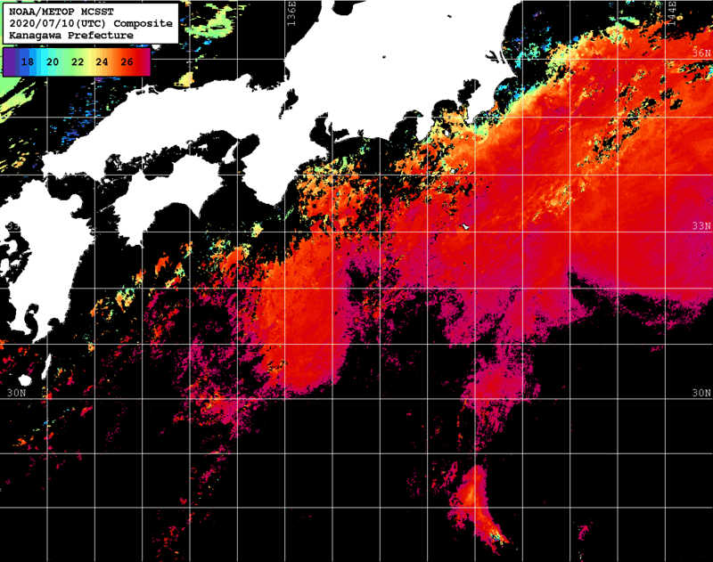 NOAA、MetOp 人工衛星画像 検索結果, 水温分布を図示
