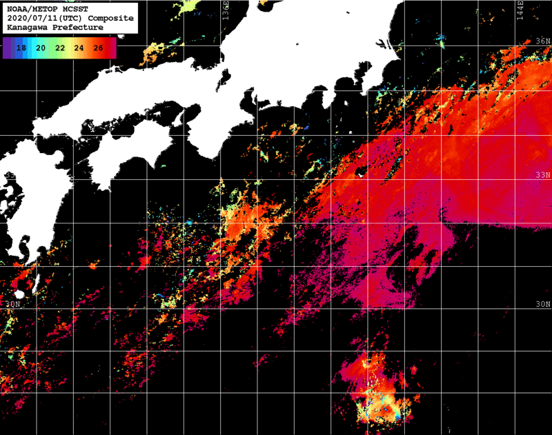 NOAA、MetOp 人工衛星画像 検索結果, 水温分布を図示