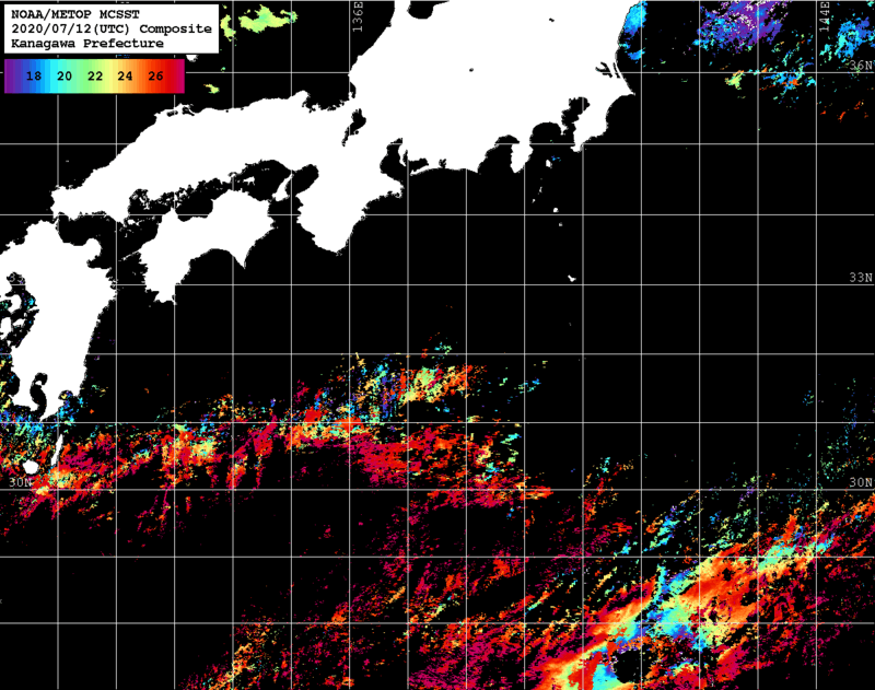 NOAA、MetOp 人工衛星画像 検索結果, 水温分布を図示