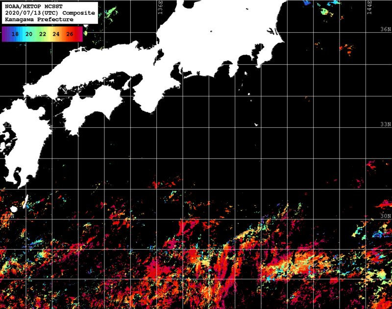 NOAA、MetOp 人工衛星画像 検索結果, 水温分布を図示