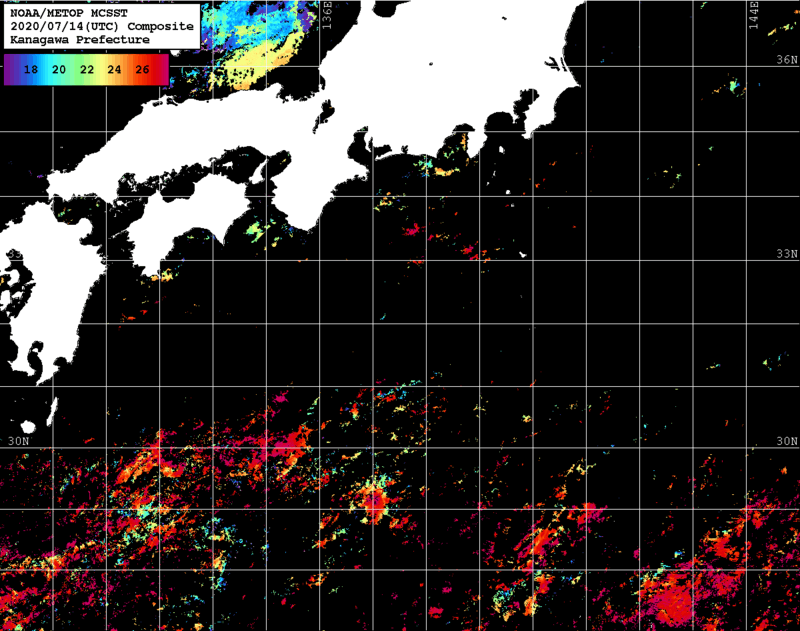 NOAA、MetOp 人工衛星画像 検索結果, 水温分布を図示