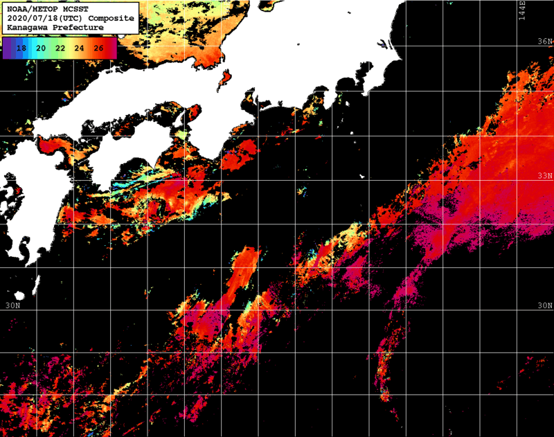 NOAA、MetOp 人工衛星画像 検索結果, 水温分布を図示