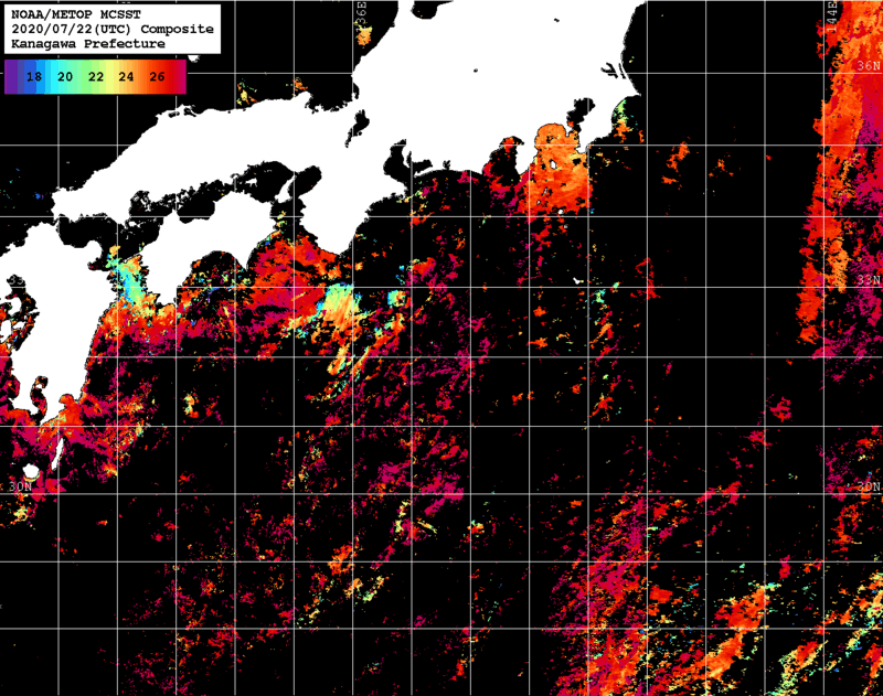 NOAA、MetOp 人工衛星画像 検索結果, 水温分布を図示