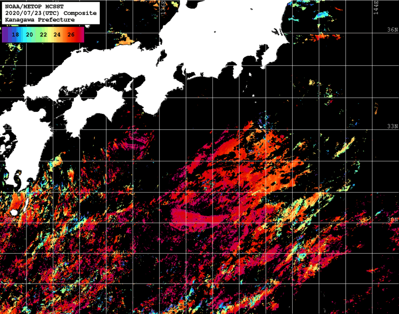 NOAA、MetOp 人工衛星画像 検索結果, 水温分布を図示
