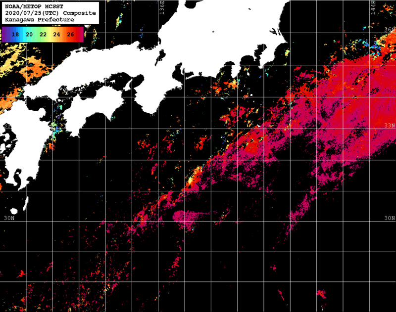 NOAA、MetOp 人工衛星画像 検索結果, 水温分布を図示