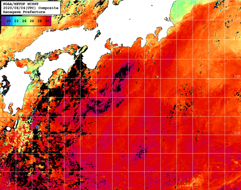 NOAA、MetOp 人工衛星画像 検索結果, 水温分布を図示