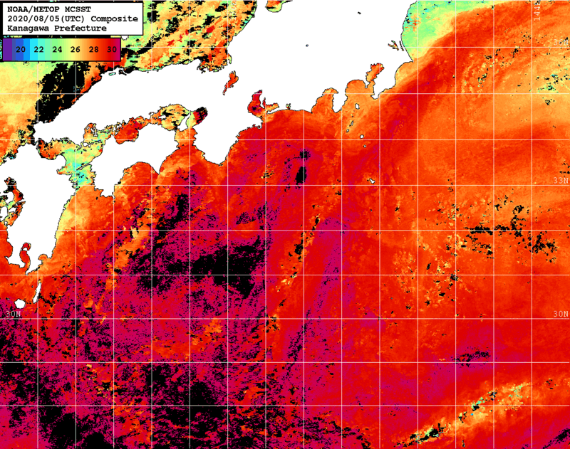 NOAA、MetOp 人工衛星画像 検索結果, 水温分布を図示