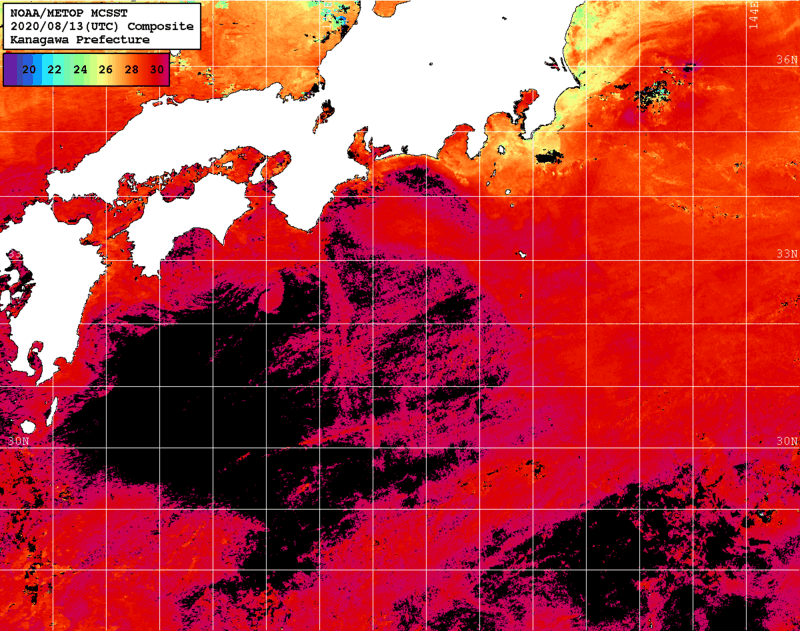 NOAA、MetOp 人工衛星画像 検索結果, 水温分布を図示