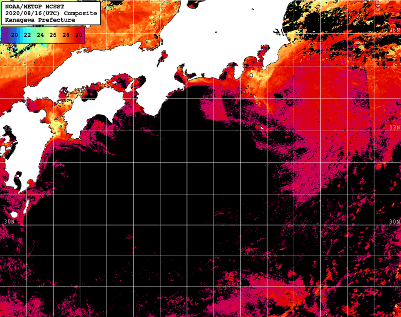 NOAA、MetOp 人工衛星画像 検索結果, 水温分布を図示