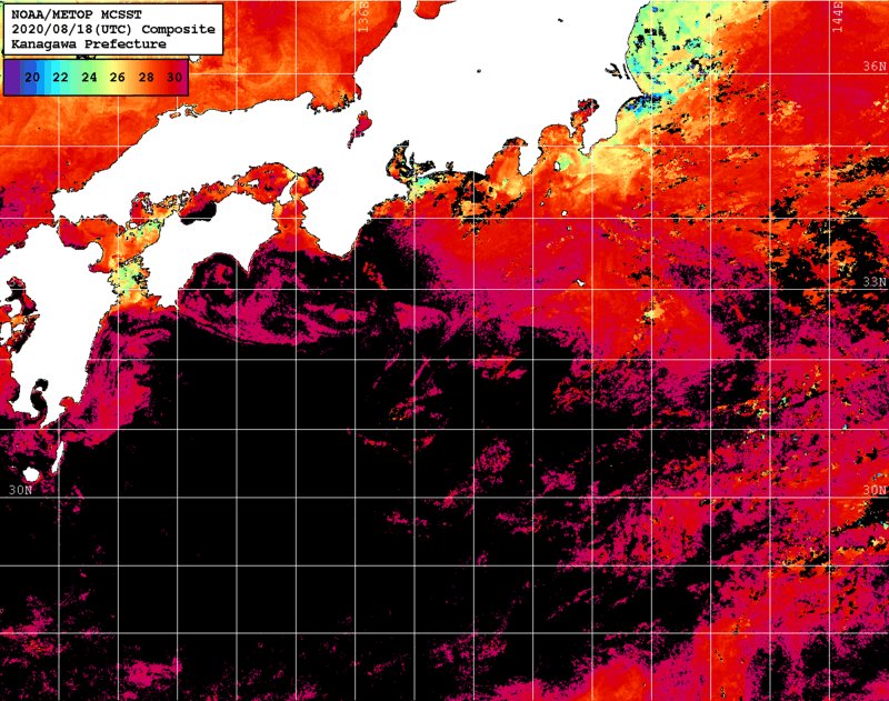NOAA、MetOp 人工衛星画像 検索結果, 水温分布を図示