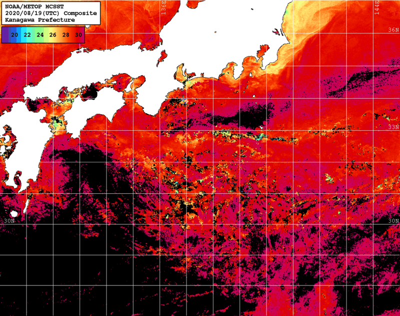 NOAA、MetOp 人工衛星画像 検索結果, 水温分布を図示