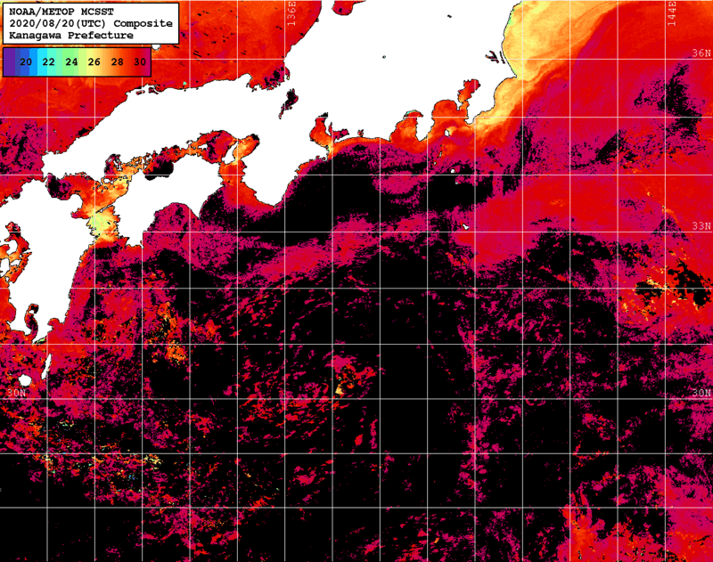 NOAA、MetOp 人工衛星画像 検索結果, 水温分布を図示