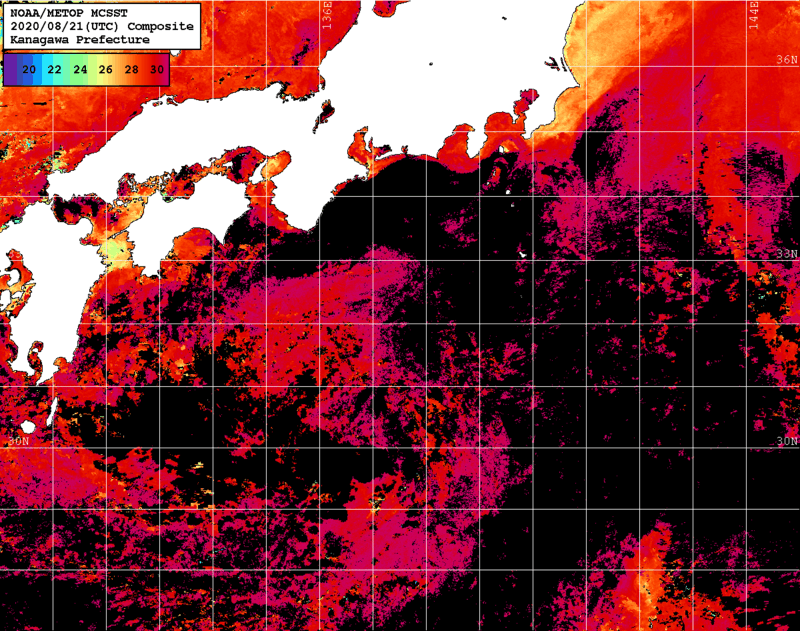 NOAA、MetOp 人工衛星画像 検索結果, 水温分布を図示