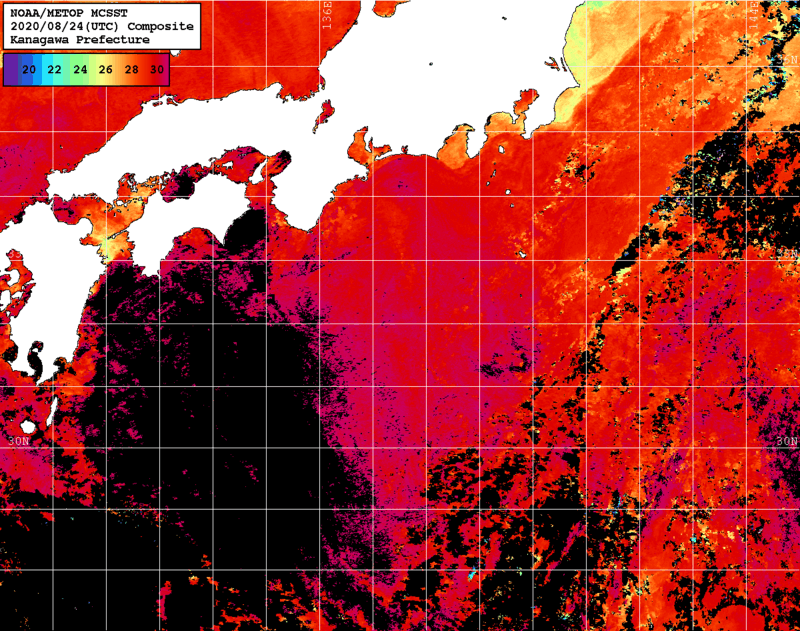 NOAA、MetOp 人工衛星画像 検索結果, 水温分布を図示