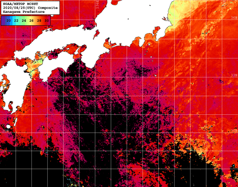 NOAA、MetOp 人工衛星画像 検索結果, 水温分布を図示