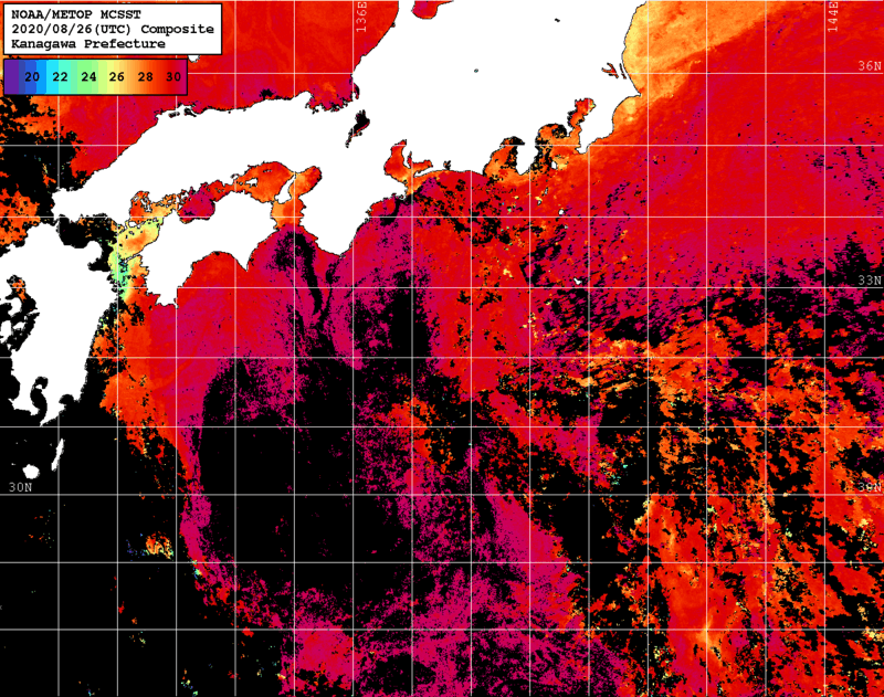 NOAA、MetOp 人工衛星画像 検索結果, 水温分布を図示