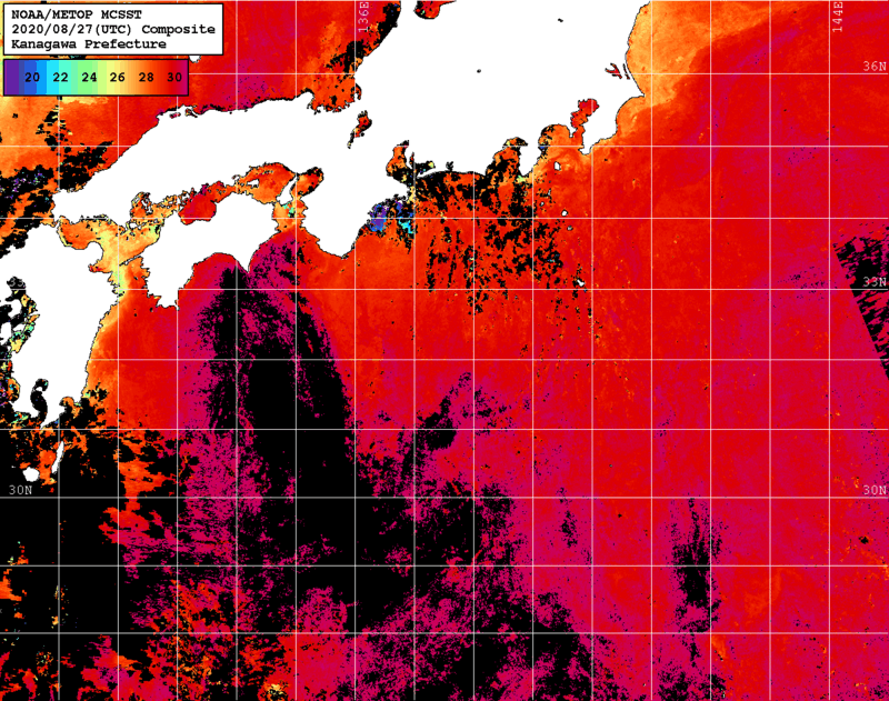 NOAA、MetOp 人工衛星画像 検索結果, 水温分布を図示