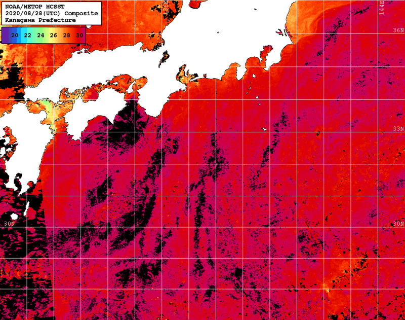 NOAA、MetOp 人工衛星画像 検索結果, 水温分布を図示