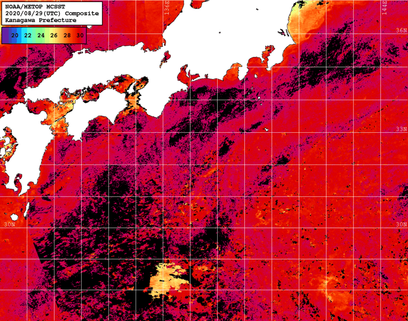 NOAA、MetOp 人工衛星画像 検索結果, 水温分布を図示