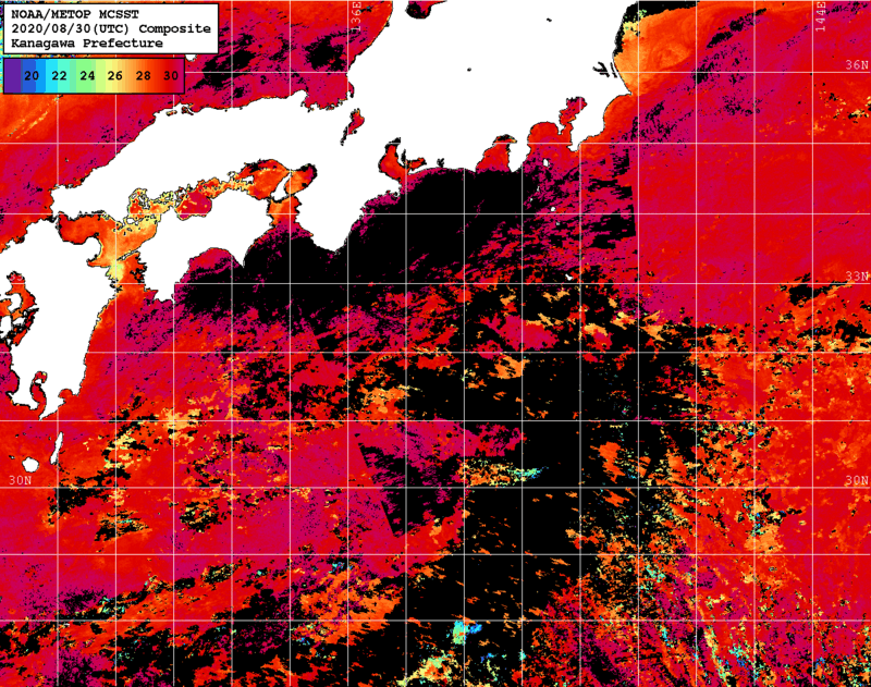 NOAA、MetOp 人工衛星画像 検索結果, 水温分布を図示