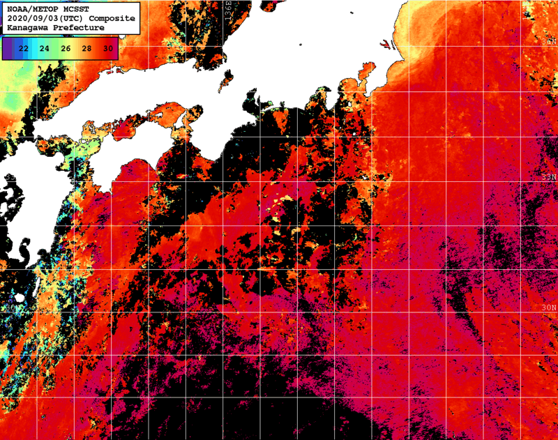 NOAA、MetOp 人工衛星画像 検索結果, 水温分布を図示
