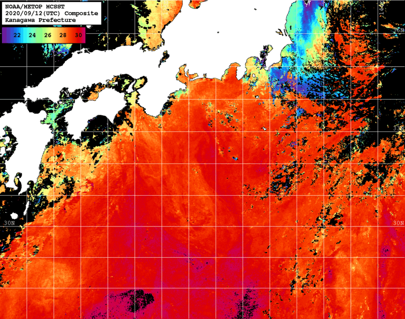 NOAA、MetOp 人工衛星画像 検索結果, 水温分布を図示
