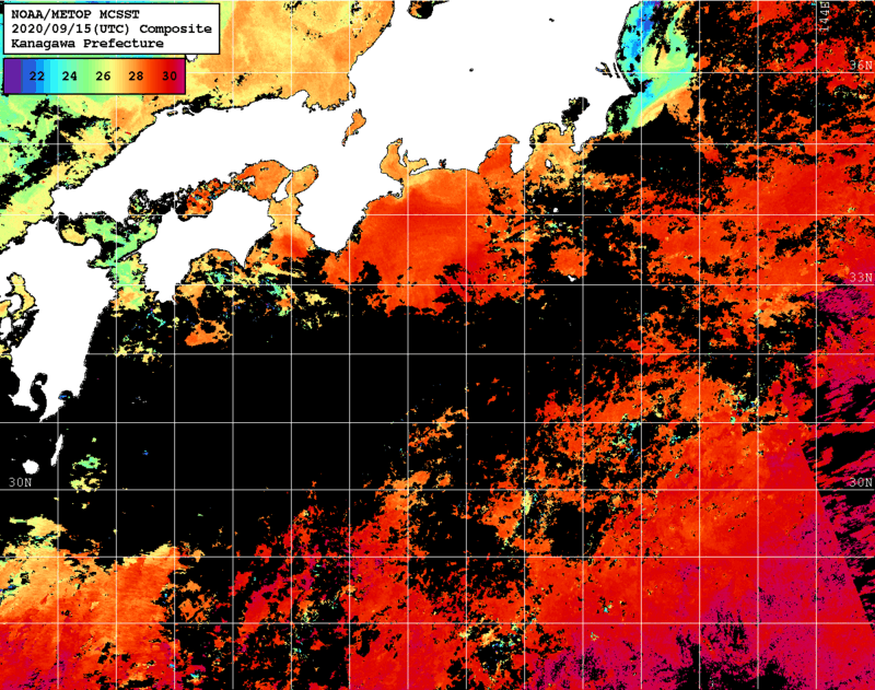 NOAA、MetOp 人工衛星画像 検索結果, 水温分布を図示