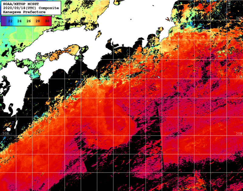 NOAA、MetOp 人工衛星画像 検索結果, 水温分布を図示