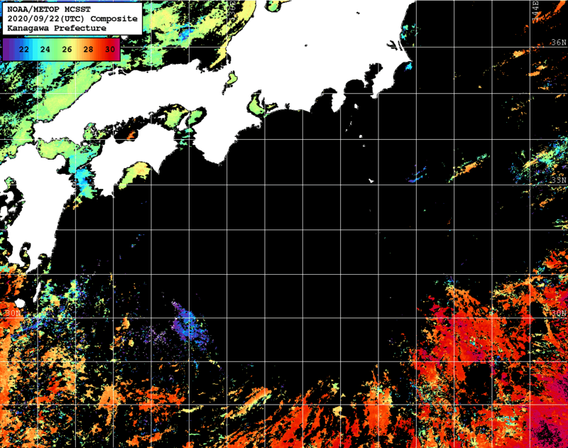 NOAA、MetOp 人工衛星画像 検索結果, 水温分布を図示