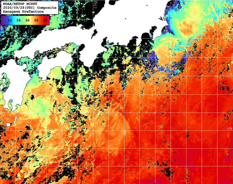 NOAA、MetOp 人工衛星画像 検索結果, 水温分布を図示