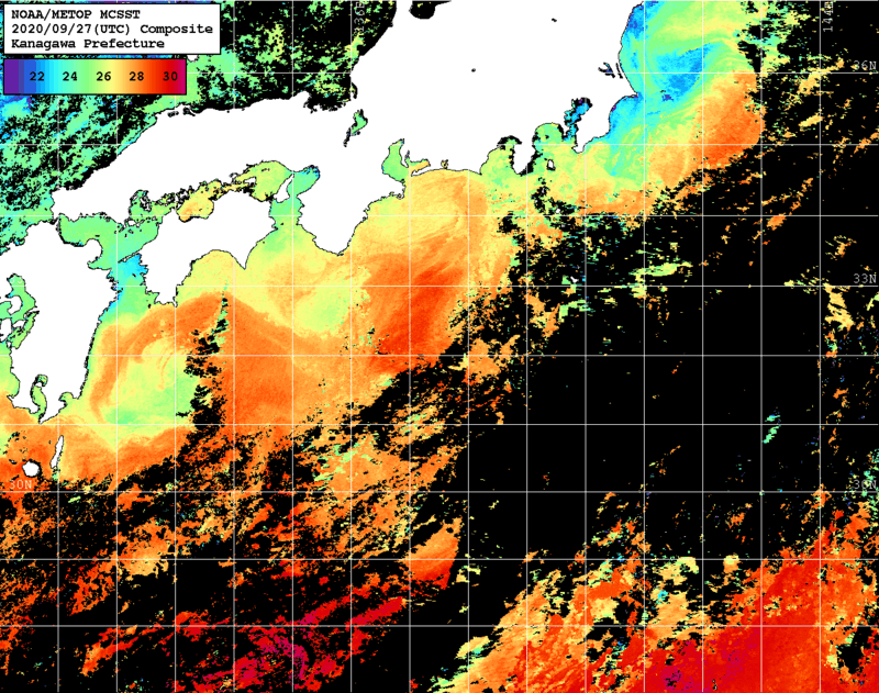 NOAA、MetOp 人工衛星画像 検索結果, 水温分布を図示