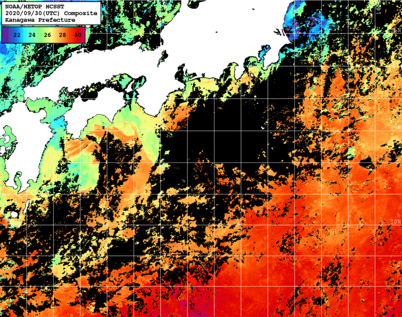 NOAA、MetOp 人工衛星画像 検索結果, 水温分布を図示