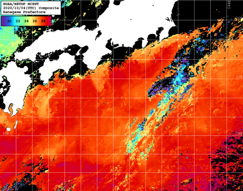 NOAA、MetOp 人工衛星画像 検索結果, 水温分布を図示