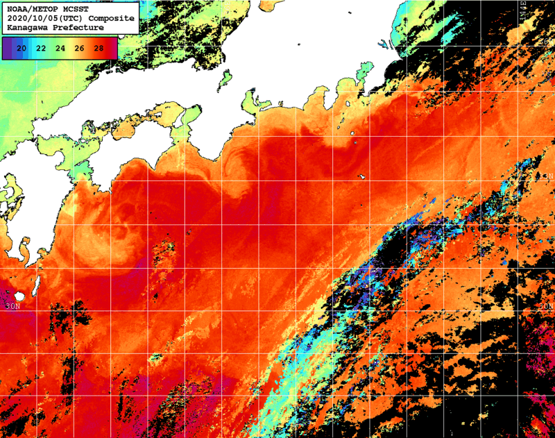 NOAA、MetOp 人工衛星画像 検索結果, 水温分布を図示